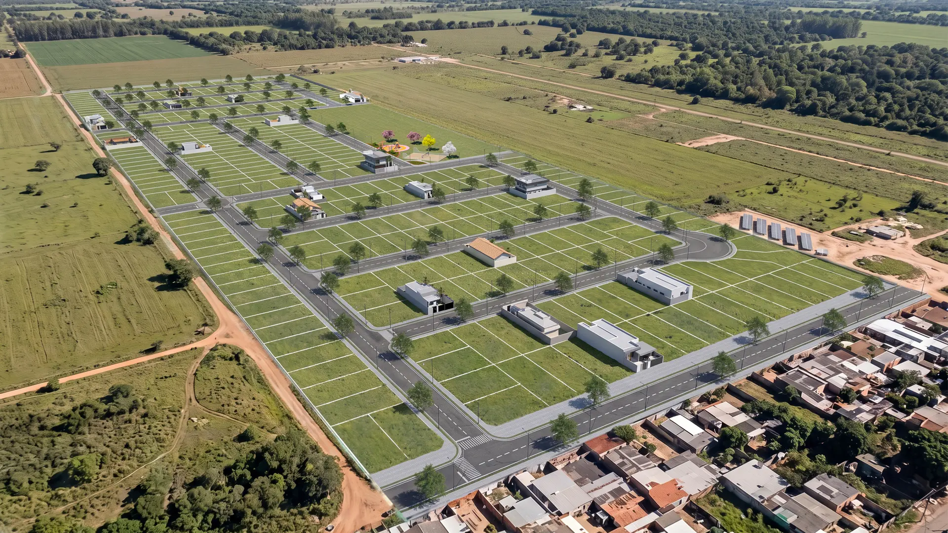 Vista aérea do Loteamento Raízes, em Juína–MT